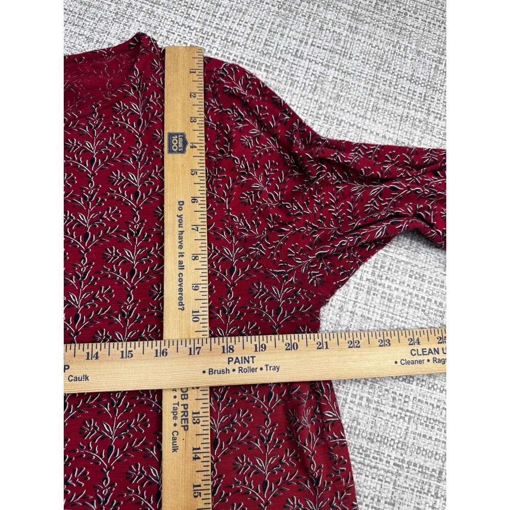 J Jill Popover Top Size Large Red Black Floral Print Soft Modal Knit Bell Slv - Picture 5 of 10